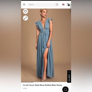 Lulu’s I'm All Yours Slate Blue Ruffled Maxi Dress - Medium